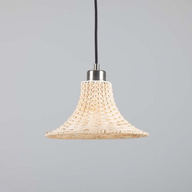 SAVANNAH Bell Shaped Rattan Ceiling Pendant with Antique Silver Finish