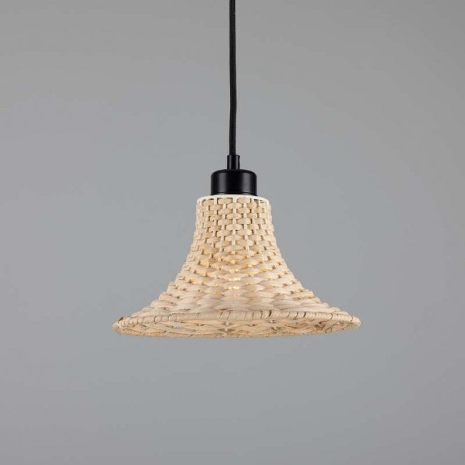 SAVANNAH Bell Shaped Rattan Ceiling Pendant with Matte Black Finish