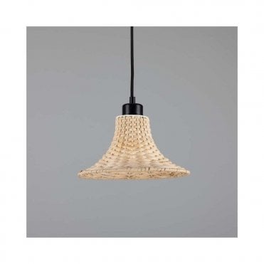 SAVANNAH Bell Shaped Rattan Ceiling Pendant with Matte Black Finish