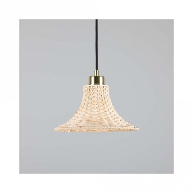 SAVANNAH Bell Shaped Rattan Ceiling Pendant with Polished Brass Finish