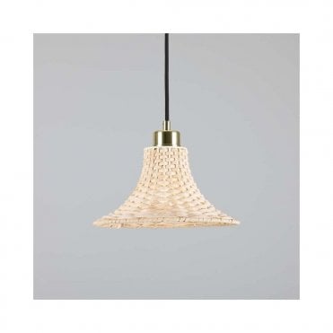 SAVANNAH Bell Shaped Rattan Ceiling Pendant with Polished Brass Finish