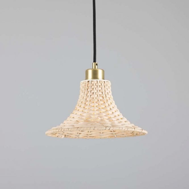 SAVANNAH Bell Shaped Rattan Ceiling Pendant with Satin Brass Finish