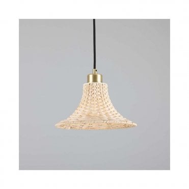 SAVANNAH Bell Shaped Rattan Ceiling Pendant with Satin Brass Finish