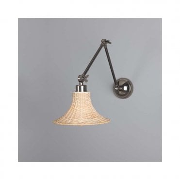 SAVANNAH Bell Shaped Rattan Wall Light with Adjustable Antique Silver Arm