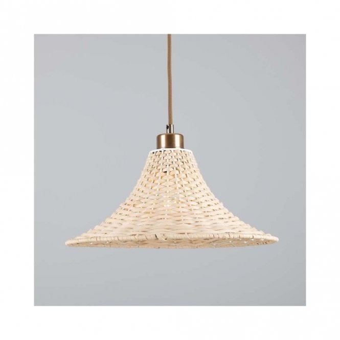 SAVANNAH Large Bell-Shaped Rattan Ceiling Pendant with Antique Brass Finish