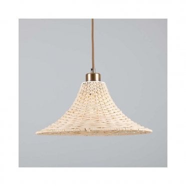 SAVANNAH Large Bell-Shaped Rattan Ceiling Pendant with Antique Brass Finish