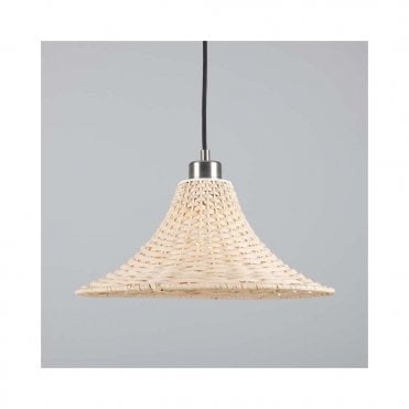 SAVANNAH Large Bell-Shaped Rattan Ceiling Pendant with Antique Silver Fittings