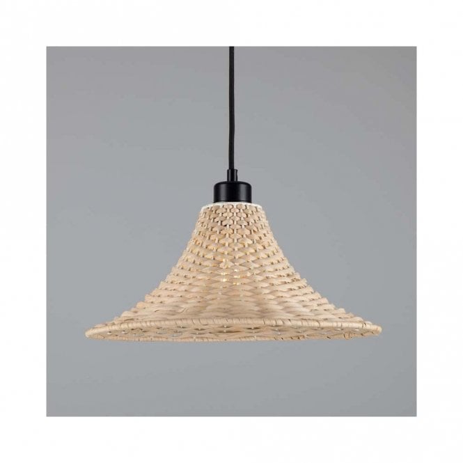 SAVANNAH Large Bell-Shaped Rattan Ceiling Pendant with Matt Black Finish