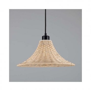 SAVANNAH Large Bell-Shaped Rattan Ceiling Pendant with Matt Black Finish