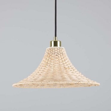 natural rattan ceiling light with polished brass fittings