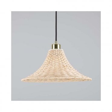 SAVANNAH Large Bell-Shaped Rattan Ceiling Pendant with Polished Brass Finish