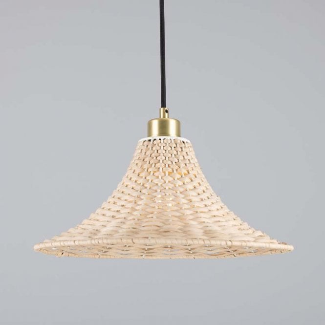 SAVANNAH Large Bell-Shaped Rattan Ceiling Pendant with Satin Brass Finish