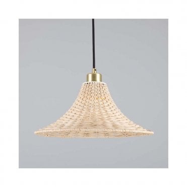 SAVANNAH Large Bell-Shaped Rattan Ceiling Pendant with Satin Brass Finish