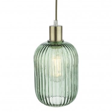 Green ribbed glass ceiling pendant shade