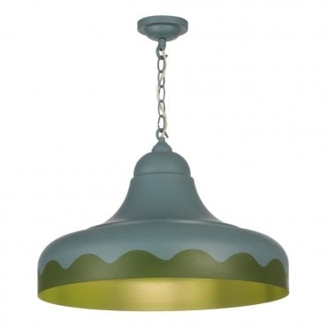 green ceiling pendant with scalloped edge
