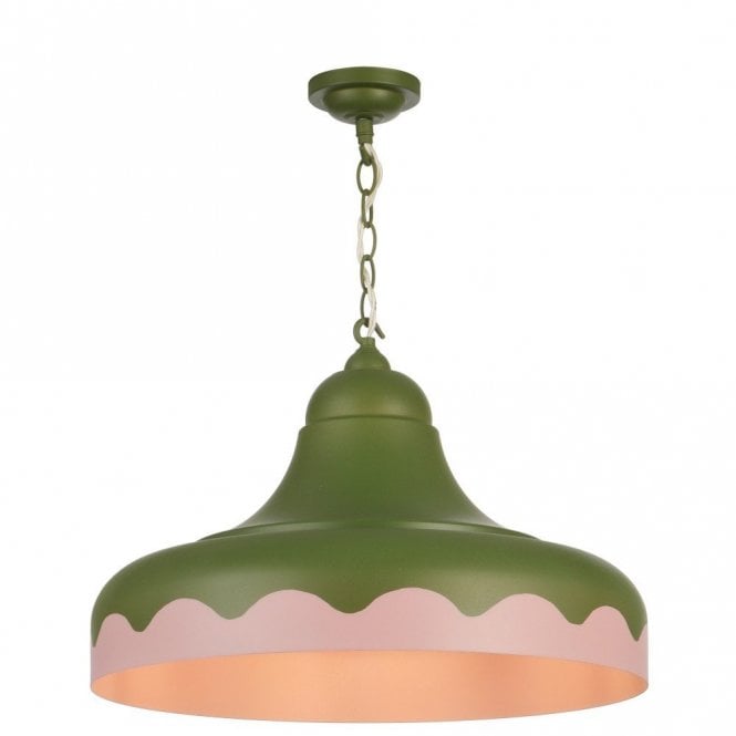 SCALLOP Ceiling Pendant in Jewel Beatle Green and Hellebore Pink