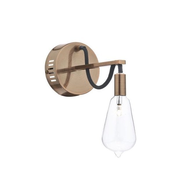 SCROLL Single Copper Wall Light With Filament Bulb Glass Shade