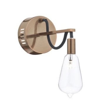 SCROLL Single Copper Wall Light With Filament Bulb Glass Shade