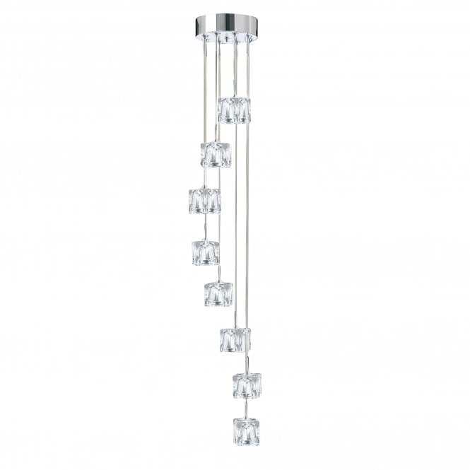 SCULPTURED ICE Cube Dimmable LED - 8 Light Multi-Drop Clear Glass Shades Chrome