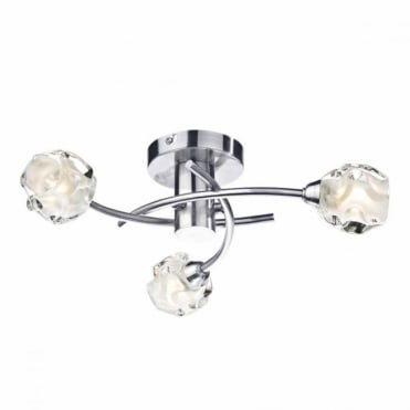 SEATTLE - 3lt Flush Satin Chrome and Glass Ceiling Light