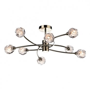 8 Light Antique Brass Light For Low Ceilings