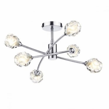 SEATTLE - Satin Chrome and Sculpted Glass 6lt Semi Flush Ceiling Light