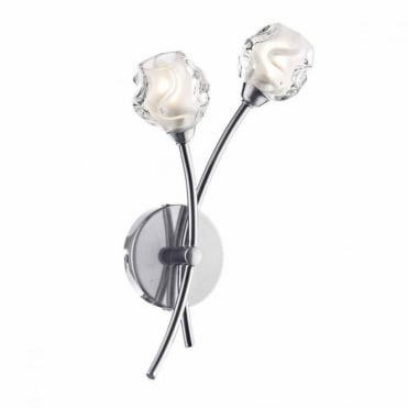 SEATTLE - Satin Chrome and Sculptured Glass Double Wall Light , Switched