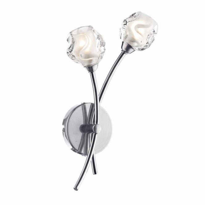SEATTLE - Satin Chrome and Sculptured Glass Double Wall Light , Switched