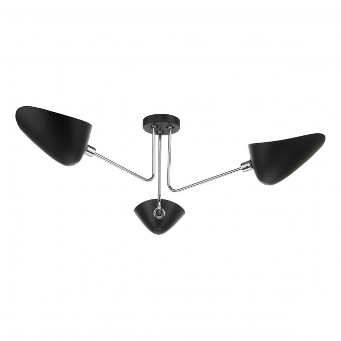 SEBASTIAN 3 Light Semi Flush Ceiling Light Matt Black Polished Chrome