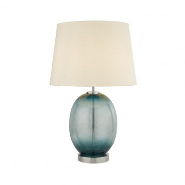 Teal base table lamp with white shade
