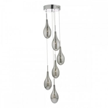 SETA 6 Light Ceiling Pendant Cluster Pendant Spiral in Smoked Glass & Polished Chrome