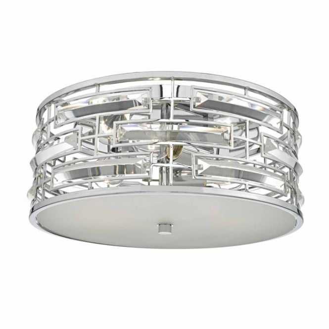 SEVILLE - 3lt Flush Chrome and Crystal Ceiling Light