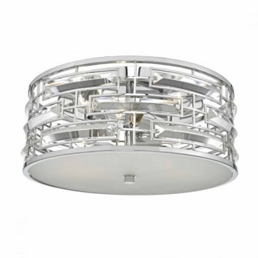 SEVILLE - 3lt Flush Chrome and Crystal Ceiling Light
