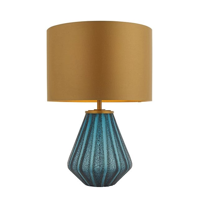 SHORELINE Turquoise Glass Lamp With Gold Shade