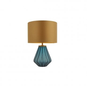 SHORELINE Turquoise Glass Lamp With Gold Shade