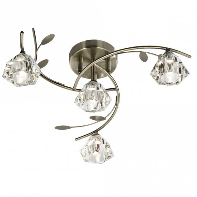 SIERRA - 4 Light Semi-Flush Ceiling Light In Antique Brass And Glass Shades