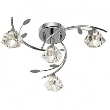 4 Light Semi-Flush Ceiling Light In Chrome With Glass Shades