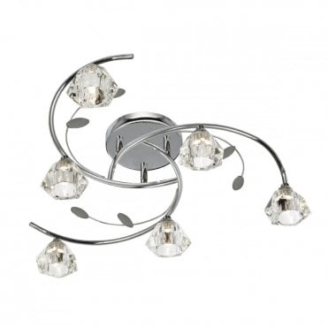 SIERRA - 6 Light Semi-Flush Ceiling Light In Chrome With Glass Shades