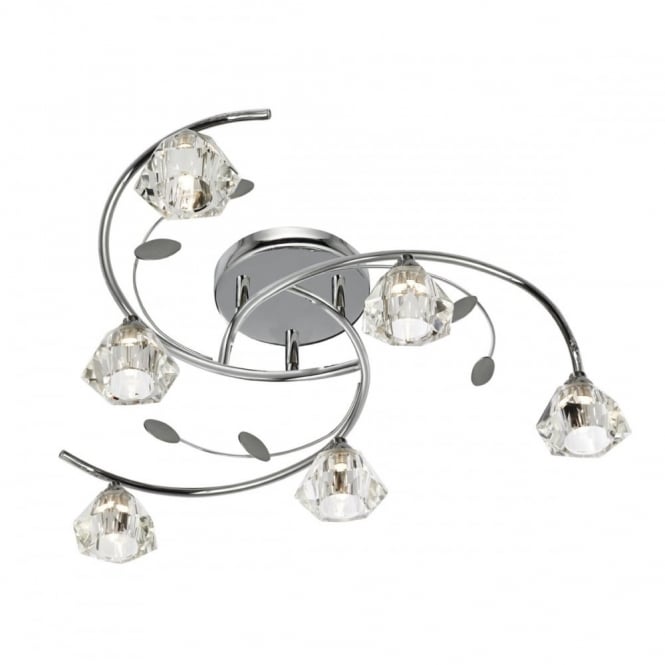 SIERRA - 6 Light Semi-Flush Ceiling Light In Chrome With Glass Shades