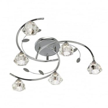 6 Light Semi-Flush Ceiling Light In Chrome With Glass Shades
