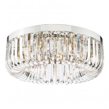 Sigourney 6 light flush ceiling light in polished nickel with crystal detail – modern low ceiling lighting for luxury interiors