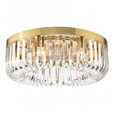 Sigourney 6 Light Flush Ceiling Light in Satin Gold with Crystal Detailing – Luxury Low Ceiling Lighting