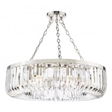 Sigourney 8 Light Pendant in Polished Nickel and Crystal – luxury chandelier for high ceilings and elegant interiors
