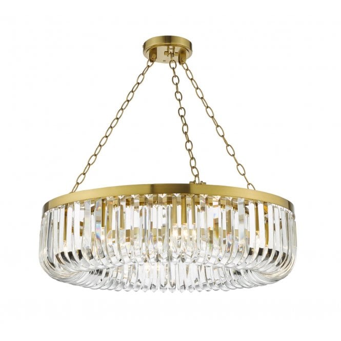 SIGOURNEY 8 Light Pendant In Satin Gold and Glass
