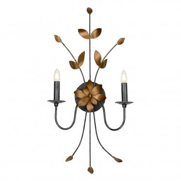2 Light Leafy Wall Light Distressed Silver & Gold