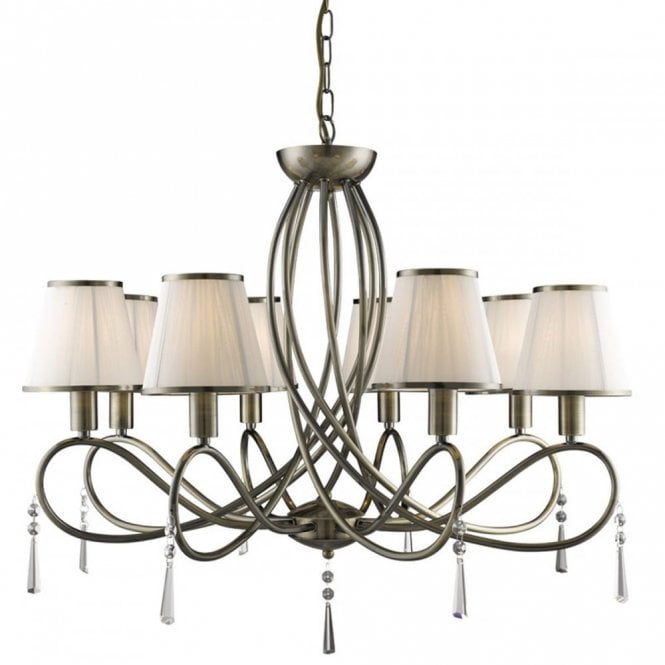 SIMPLICITY - 8 Light Ceiling Antique Brass With Glass Drops