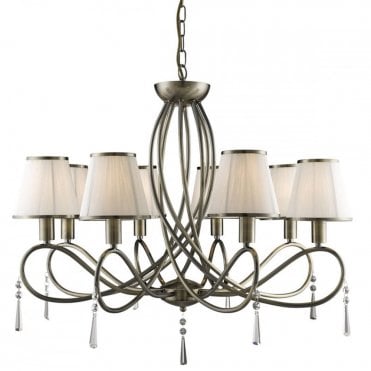 SIMPLICITY - 8 Light Ceiling Antique Brass With Glass Drops