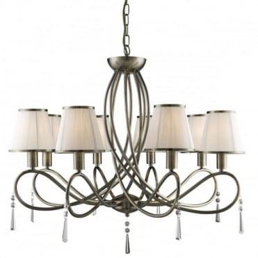 SIMPLICITY - 8 Light Ceiling Antique Brass With Glass Drops