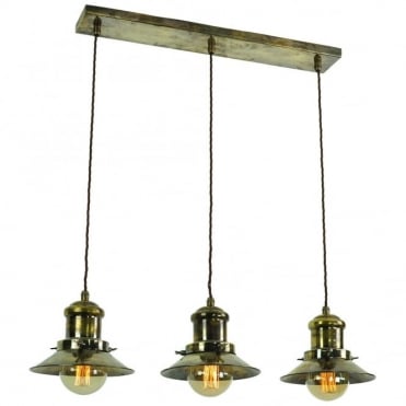 SMALL - Edison 3 Light Ceiling Pendant Antique Brass C/W Lb3 Bulbs