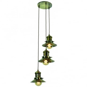 SMALL - Edison 3 Light Cluster Antique Brass C/W Lb3 Bulbs